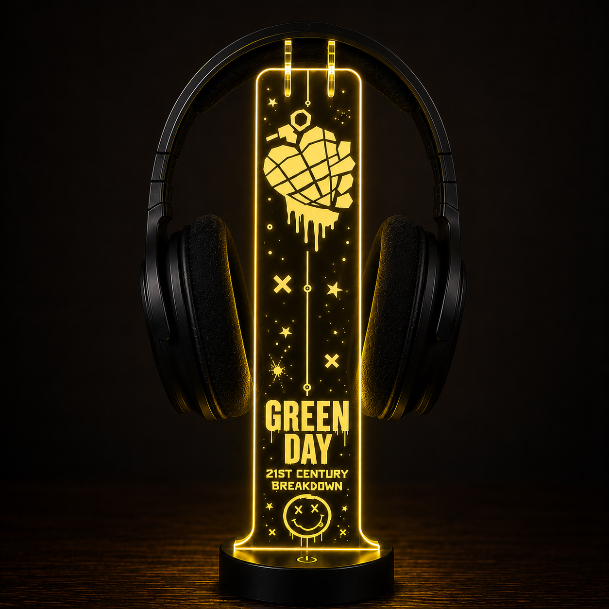 Green Day LED Acrylic Headphone Stand – RGB Desk Headset Holder, Music Fan Gift, Gamer Headphone Display With Remote Control