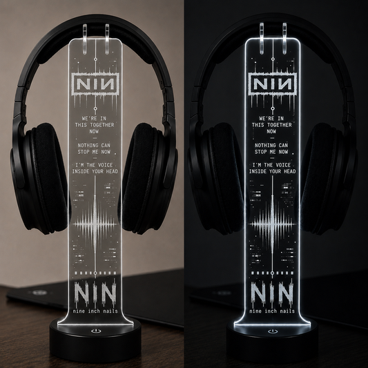 Nine Inch Nails LED Acrylic Headphone Stand – RGB Desk Headset Holder, Music Fan Gift, Gamer Headphone Display With Remote Control