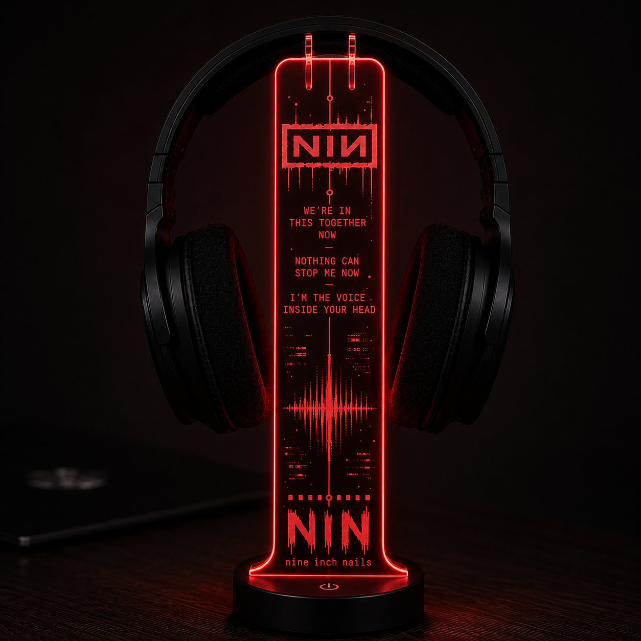Nine Inch Nails LED Acrylic Headphone Stand – RGB Desk Headset Holder, Music Fan Gift, Gamer Headphone Display With Remote Control
