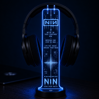 Nine Inch Nails LED Acrylic Headphone Stand – RGB Desk Headset Holder, Music Fan Gift, Gamer Headphone Display With Remote Control