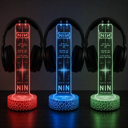 Nine Inch Nails LED Acrylic Headphone Stand – RGB Desk Headset Holder, Music Fan Gift, Gamer Headphone Display With Remote Control