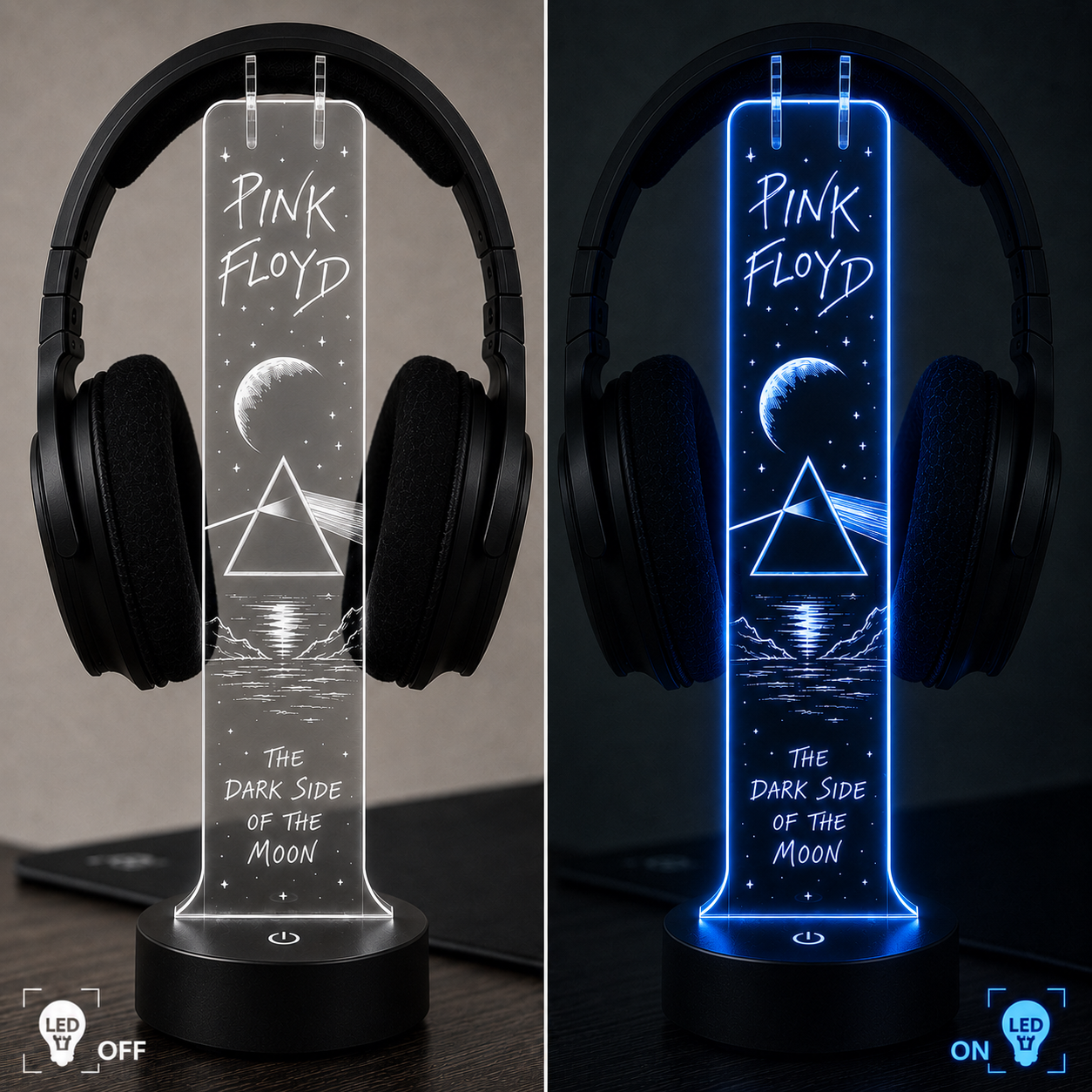 Pink Floyd LED Acrylic Headphone Stand – RGB Desk Headset Holder, Music Fan Gift, Gamer Headphone Display With Remote Control