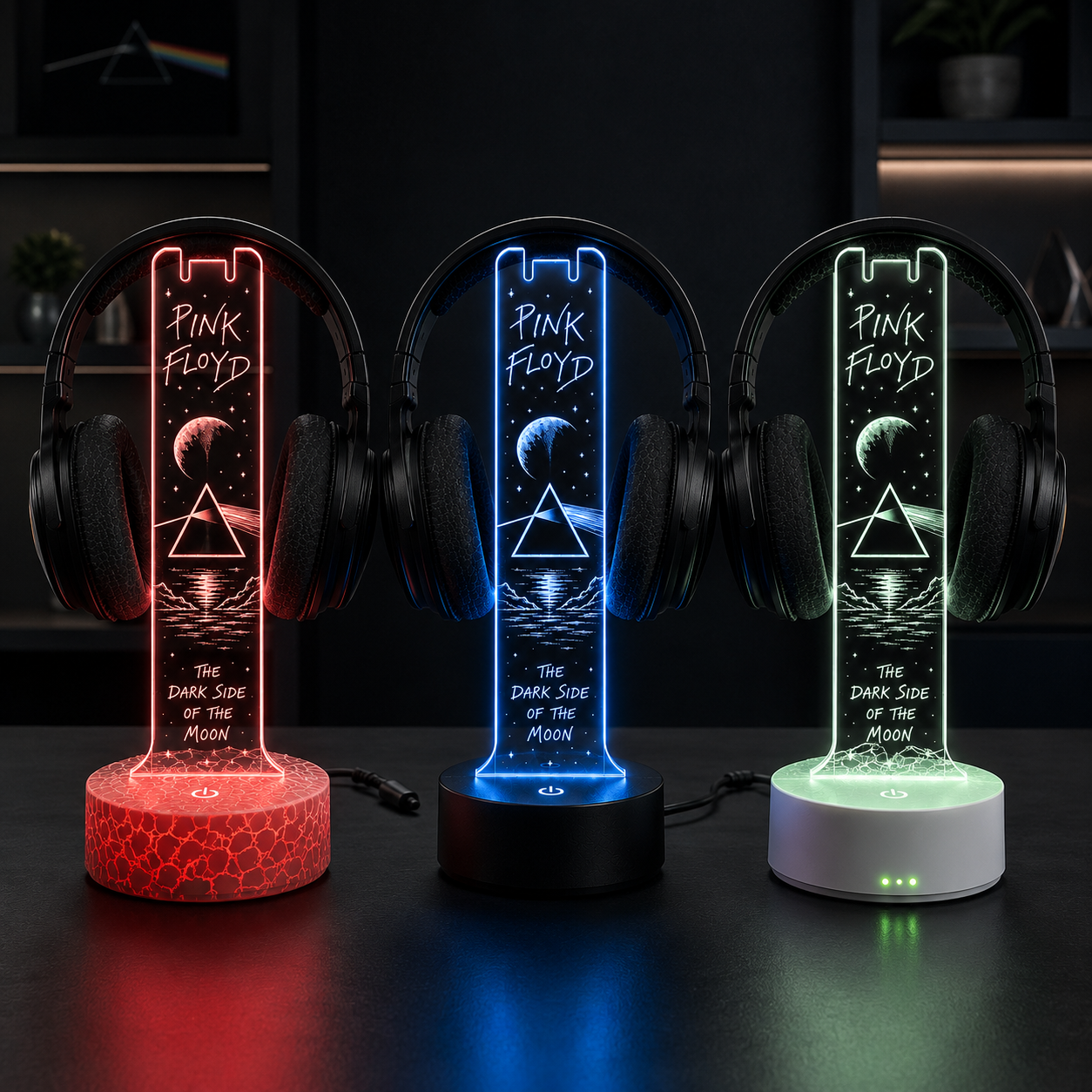 Pink Floyd LED Acrylic Headphone Stand – RGB Desk Headset Holder, Music Fan Gift, Gamer Headphone Display With Remote Control