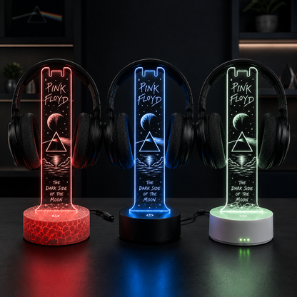 Pink Floyd LED Acrylic Headphone Stand – RGB Desk Headset Holder, Music Fan Gift, Gamer Headphone Display With Remote Control