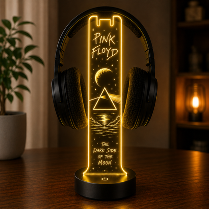 Pink Floyd LED Acrylic Headphone Stand – RGB Desk Headset Holder, Music Fan Gift, Gamer Headphone Display With Remote Control