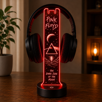 Pink Floyd LED Acrylic Headphone Stand – RGB Desk Headset Holder, Music Fan Gift, Gamer Headphone Display With Remote Control