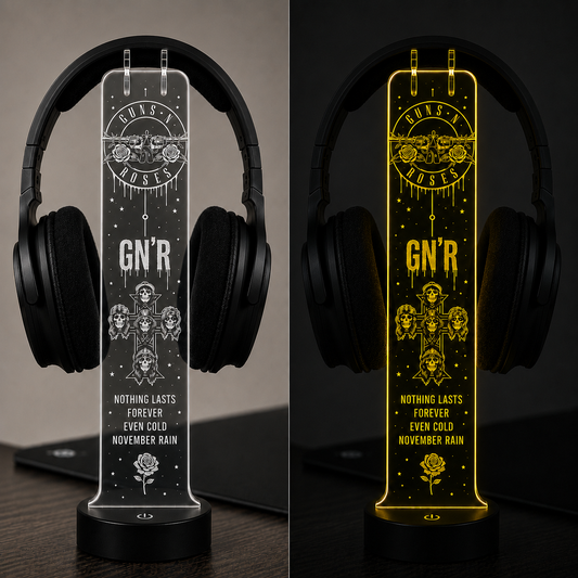 Gun N' Roses LED Acrylic Headphone Stand – RGB Desk Headset Holder, Music Fan Gift, Gamer Headphone Display With Remote Control