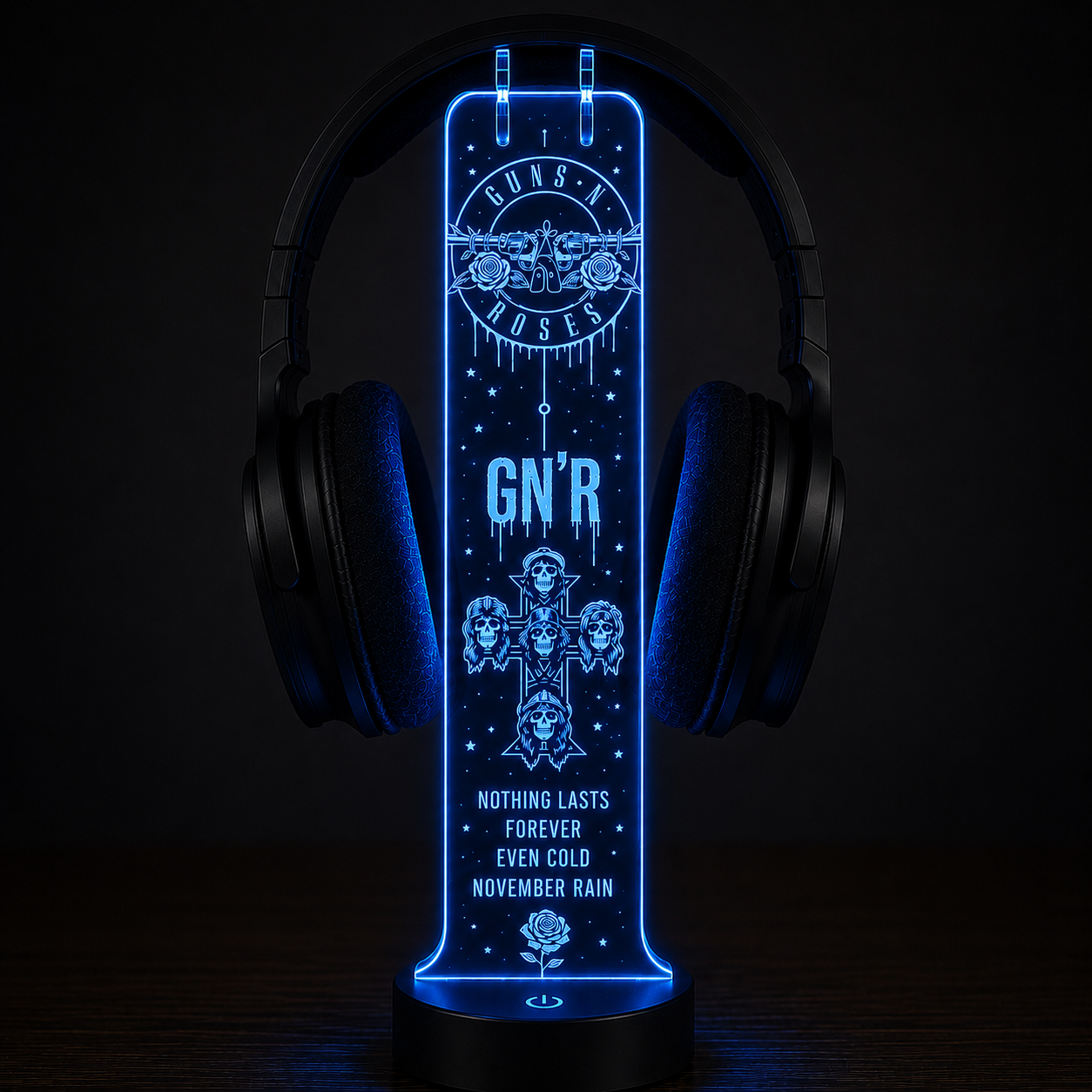 Gun N' Roses LED Acrylic Headphone Stand – RGB Desk Headset Holder, Music Fan Gift, Gamer Headphone Display With Remote Control