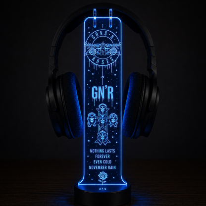 Gun N' Roses LED Acrylic Headphone Stand – RGB Desk Headset Holder, Music Fan Gift, Gamer Headphone Display With Remote Control
