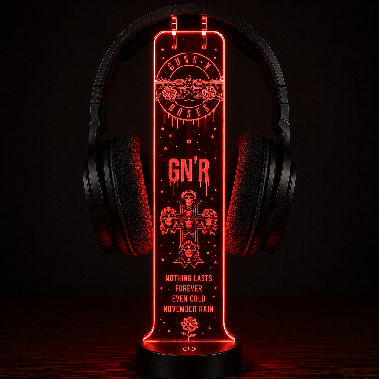 Gun N' Roses LED Acrylic Headphone Stand – RGB Desk Headset Holder, Music Fan Gift, Gamer Headphone Display With Remote Control