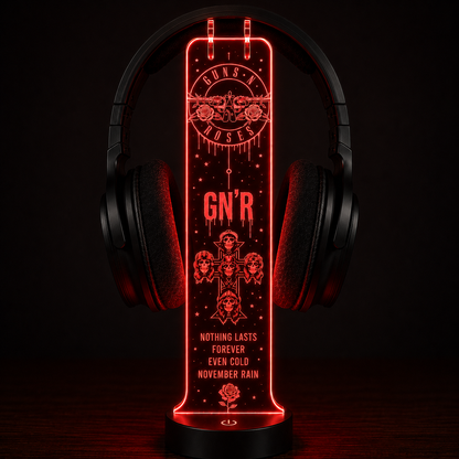 Gun N' Roses LED Acrylic Headphone Stand – RGB Desk Headset Holder, Music Fan Gift, Gamer Headphone Display With Remote Control