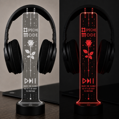 Depeche Mode LED Acrylic Headphone Stand – RGB Desk Headset Holder, Music Fan Gift, Gamer Headphone Display With Remote Control