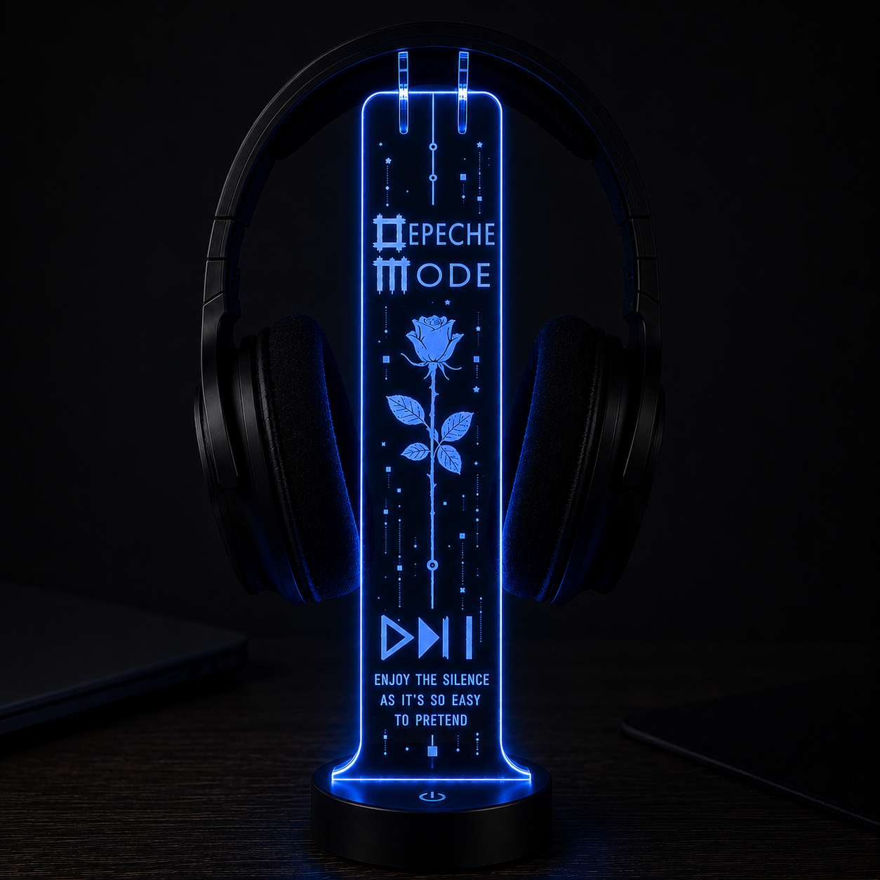Depeche Mode LED Acrylic Headphone Stand – RGB Desk Headset Holder, Music Fan Gift, Gamer Headphone Display With Remote Control