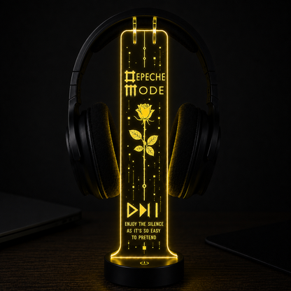 Depeche Mode LED Acrylic Headphone Stand – RGB Desk Headset Holder, Music Fan Gift, Gamer Headphone Display With Remote Control