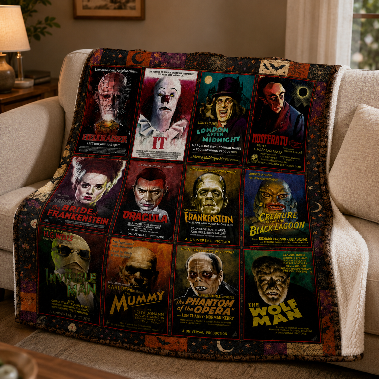 Classic Horror Characters Sherpa Blanket – Vintage Universal Monsters Halloween Cozy Sherpa Blanker