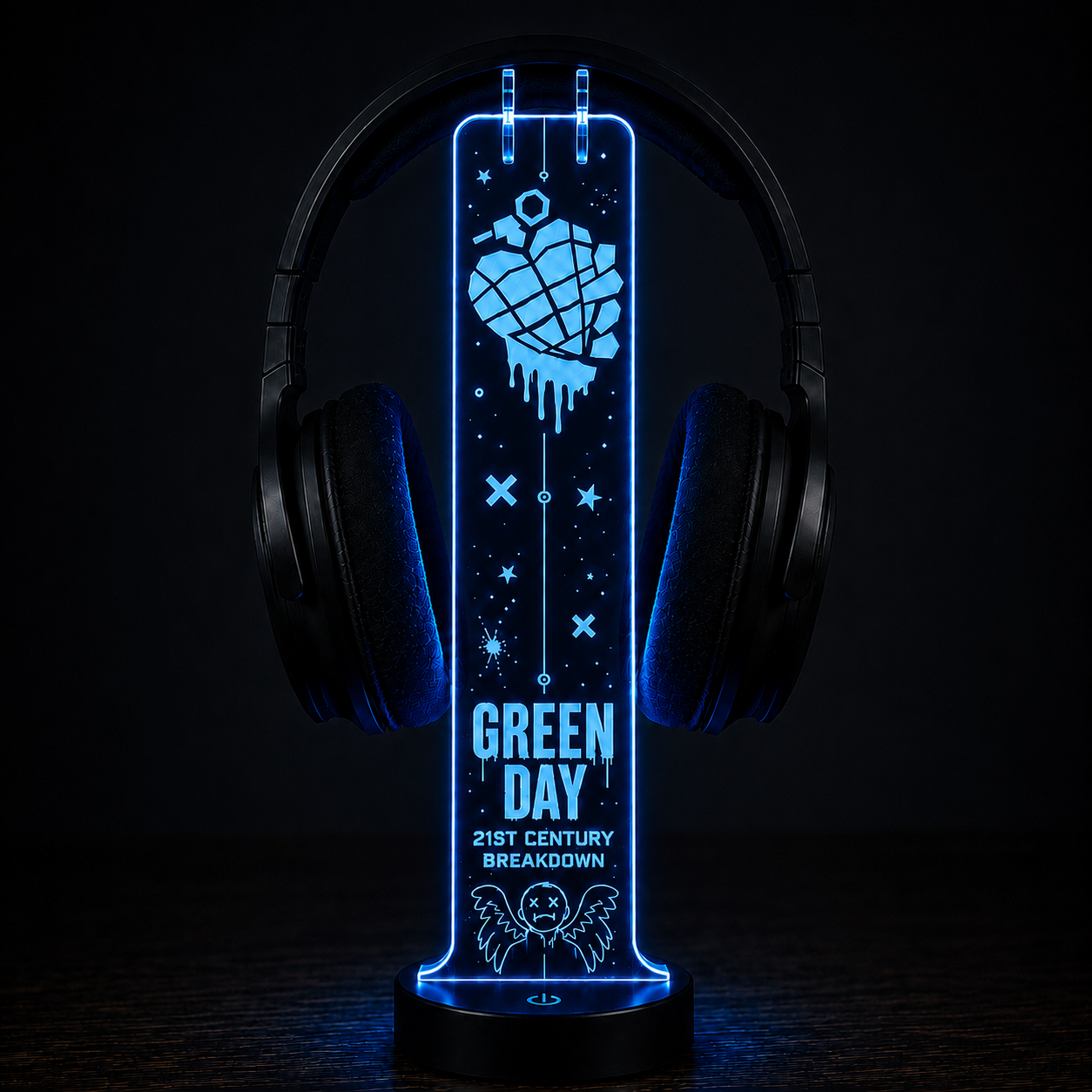 Green Day LED Acrylic Headphone Stand – RGB Desk Headset Holder, Music Fan Gift, Gamer Headphone Display With Remote Control