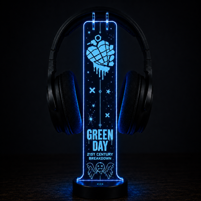 Green Day LED Acrylic Headphone Stand – RGB Desk Headset Holder, Music Fan Gift, Gamer Headphone Display With Remote Control