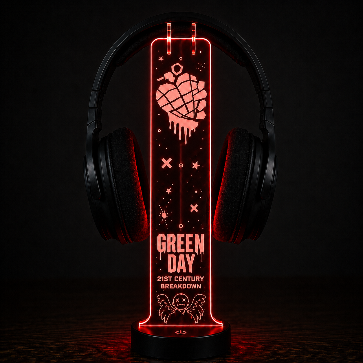 Green Day LED Acrylic Headphone Stand – RGB Desk Headset Holder, Music Fan Gift, Gamer Headphone Display With Remote Control