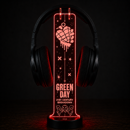 Green Day LED Acrylic Headphone Stand – RGB Desk Headset Holder, Music Fan Gift, Gamer Headphone Display With Remote Control