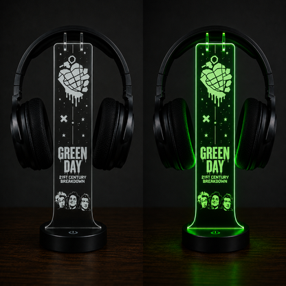 Green Day LED Acrylic Headphone Stand – RGB Desk Headset Holder, Music Fan Gift, Gamer Headphone Display With Remote Control
