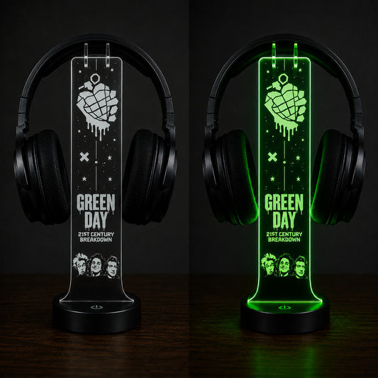Green Day LED Acrylic Headphone Stand – RGB Desk Headset Holder, Music Fan Gift, Gamer Headphone Display With Remote Control
