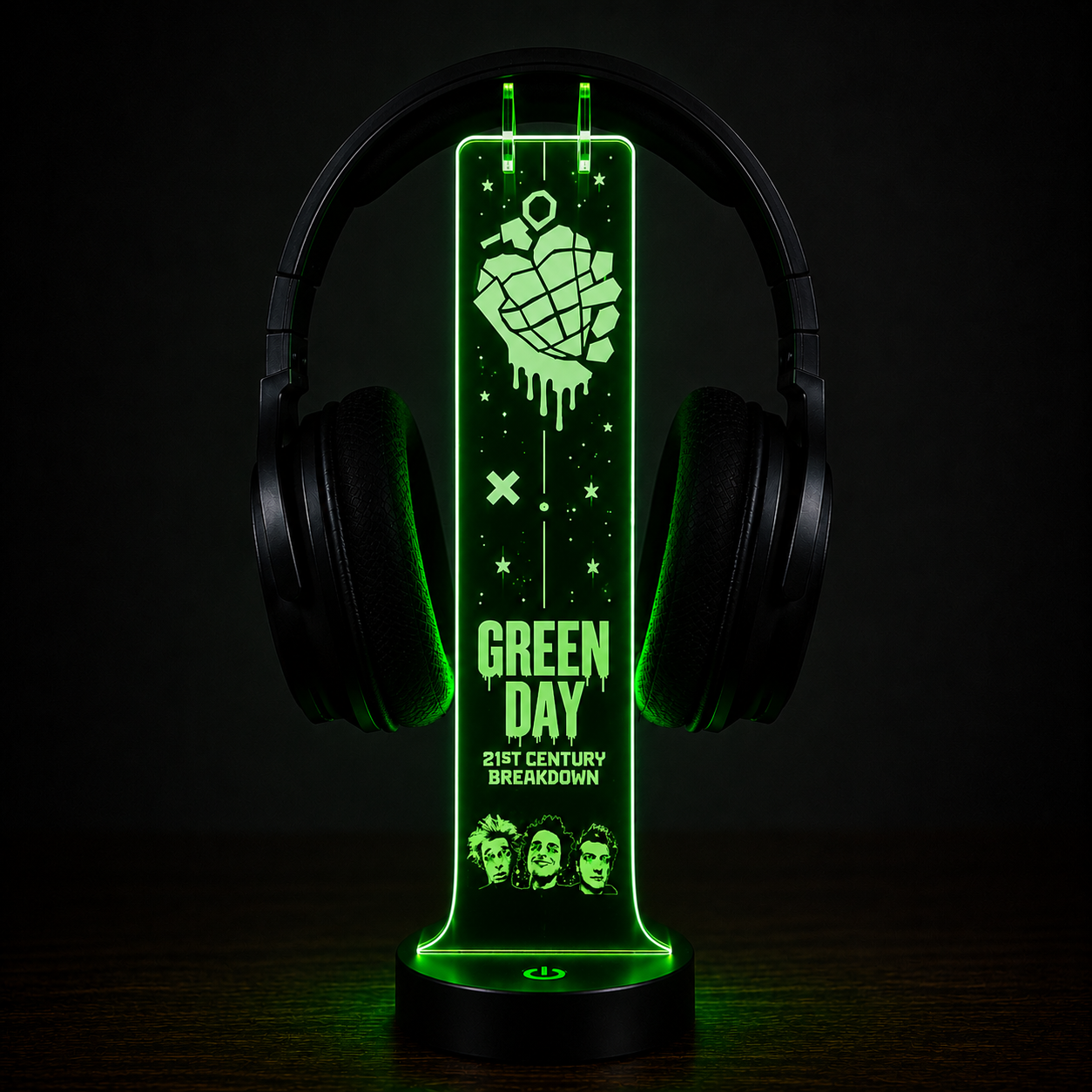 Green Day LED Acrylic Headphone Stand – RGB Desk Headset Holder, Music Fan Gift, Gamer Headphone Display With Remote Control