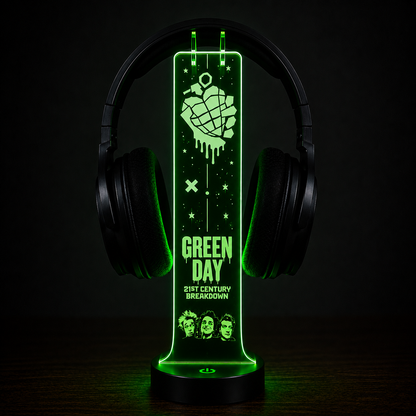 Green Day LED Acrylic Headphone Stand – RGB Desk Headset Holder, Music Fan Gift, Gamer Headphone Display With Remote Control