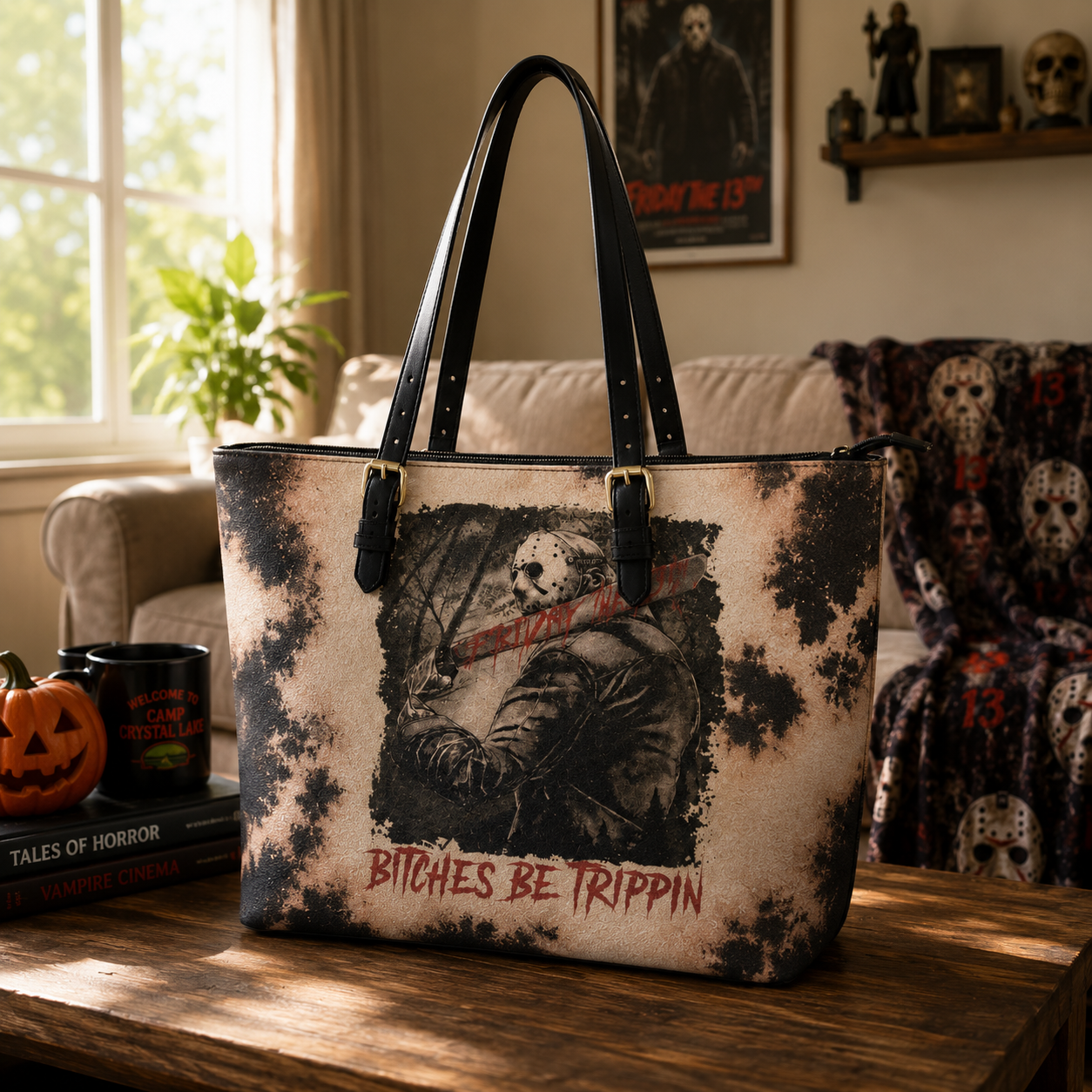 Jason Vorhess Friday The 13th Leather Handbag, Tote Bag and Wallet Set, Horror Film Lover Handbag