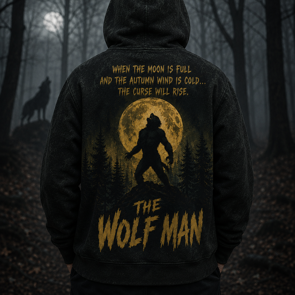 The Wolf Man Horror Hoodie, Lon Chaney Classic Monster Halloween Hoodie, Vintage Werewolf Gothic Pullover Sweatshirt, Universal Monsters Fan Gift