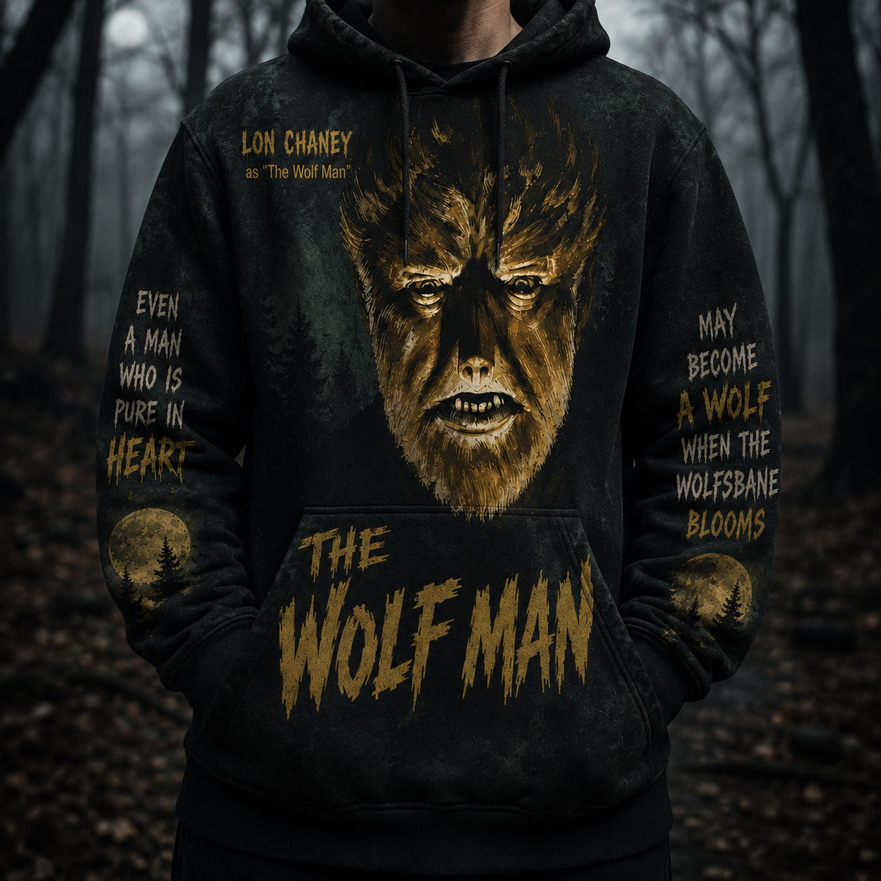 The Wolf Man Horror Hoodie, Lon Chaney Classic Monster Halloween Hoodie, Vintage Werewolf Gothic Pullover Sweatshirt, Universal Monsters Fan Gift