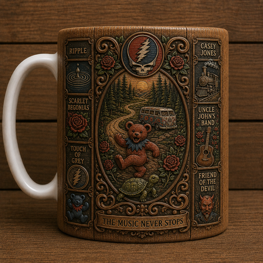 Grateful Dead Vintage Wood Style Mug – Grateful Dead Ceramic Coffee Mug, Classic Rock Fan Gift