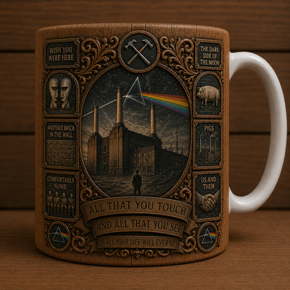 Pink Floyd Vintage Wood Style Mug – Pink Floyd Ceramic Coffee Mug, Classic Rock Music Fan Gift