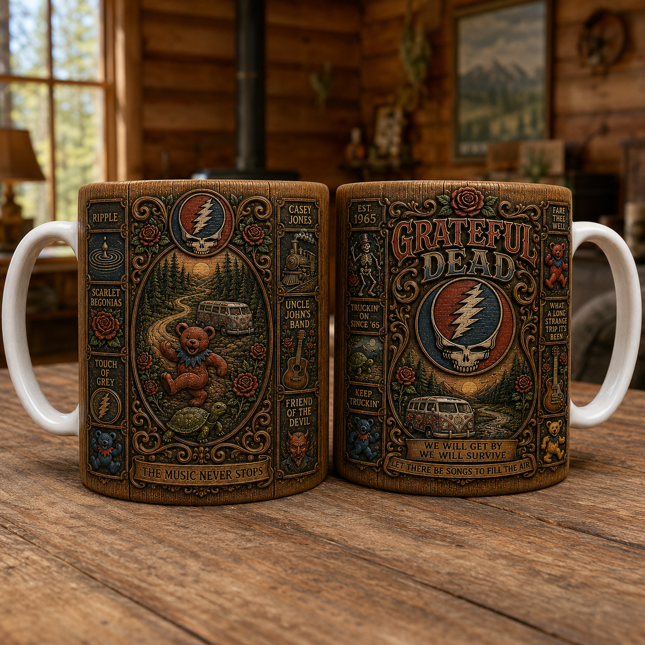 Grateful Dead Vintage Wood Style Mug – Grateful Dead Ceramic Coffee Mug, Classic Rock Fan Gift