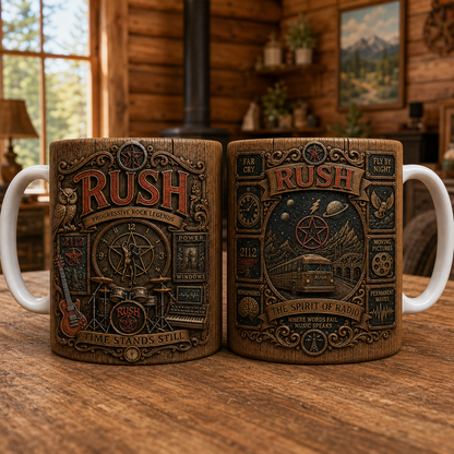 Rush Vintage Wood Style Mug – Rush Progressive Rock Ceramic Coffee Mug, Classic Music Fan Gift