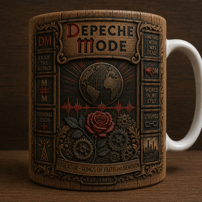 Depeche Mode Vintage Wood Style Mug – Depeche Mode Ceramic Coffee Mug, Synth-Pop Music Fan Gift