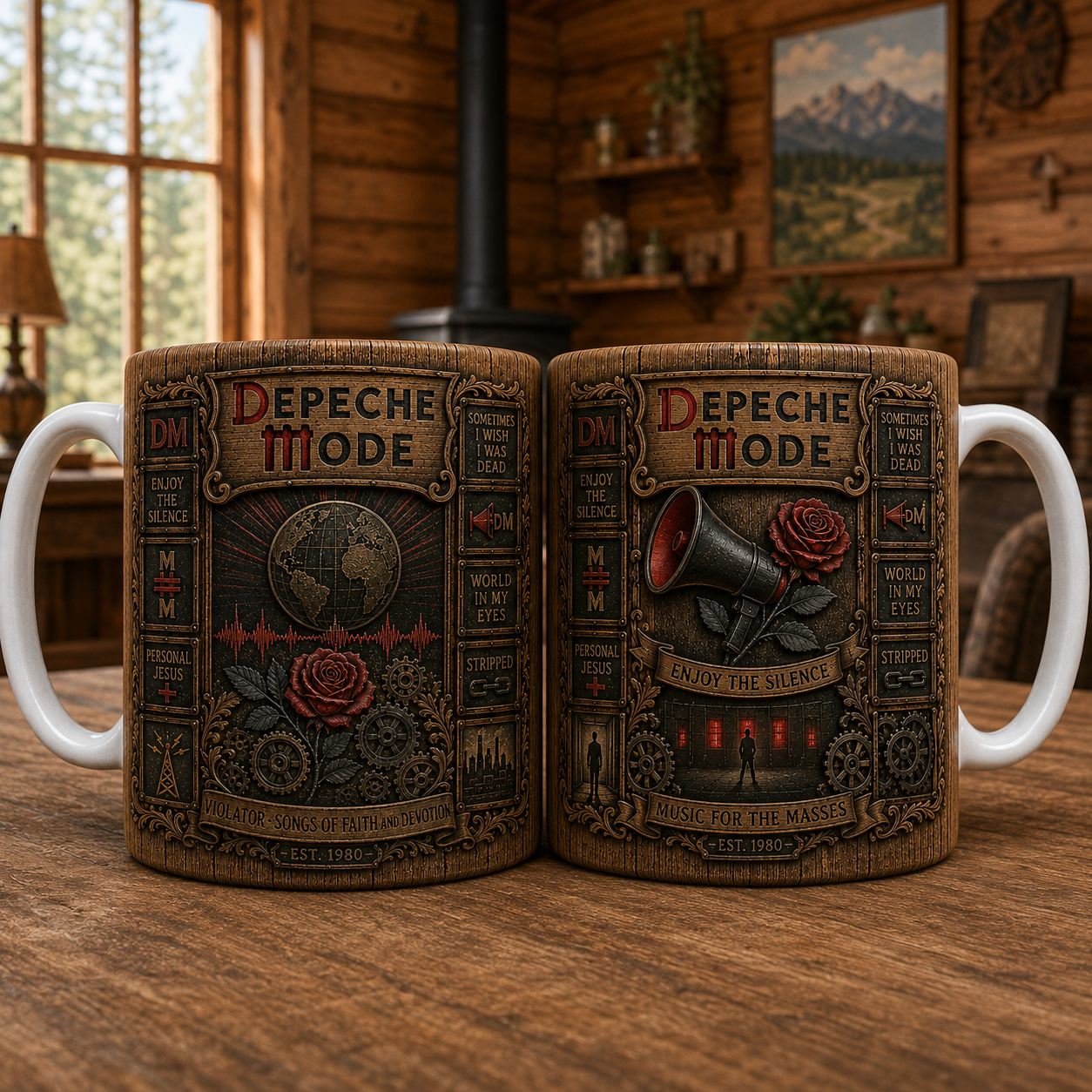 Depeche Mode Vintage Wood Style Mug – Depeche Mode Ceramic Coffee Mug, Synth-Pop Music Fan Gift