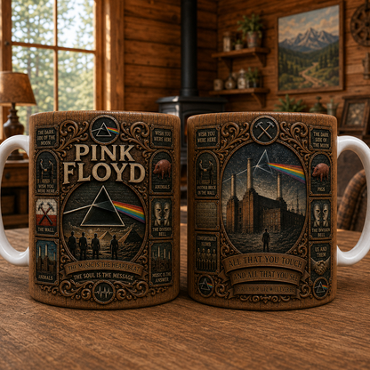 Pink Floyd Vintage Wood Style Mug – Pink Floyd Ceramic Coffee Mug, Classic Rock Music Fan Gift