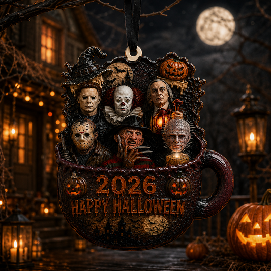 3D Printed Relief Horror Movie Icons Halloween Ornament, Ghostface Jason Michael Myers Freddy Krueger Pennywise Acrylic Ornament, Spooky Halloween Decoration Gift