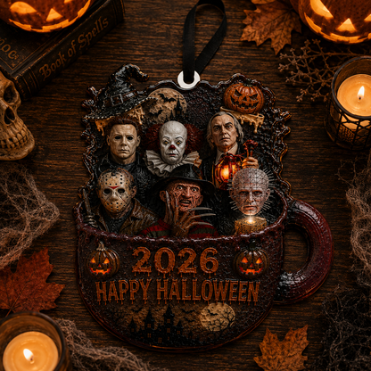 3D Printed Relief Horror Movie Icons Halloween Ornament, Ghostface Jason Michael Myers Freddy Krueger Pennywise Acrylic Ornament, Spooky Halloween Decoration Gift