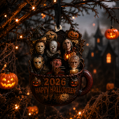 3D Printed Relief Horror Movie Icons Halloween Ornament, Ghostface Jason Michael Myers Freddy Krueger Pennywise Acrylic Ornament, Spooky Halloween Decoration Gift
