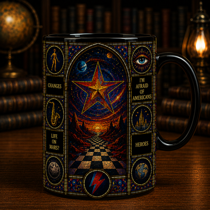 David Bowie Stained Glass Black Mug – David Bowie Ceramic Coffee Mug, Glam Rock Music Fan Gift