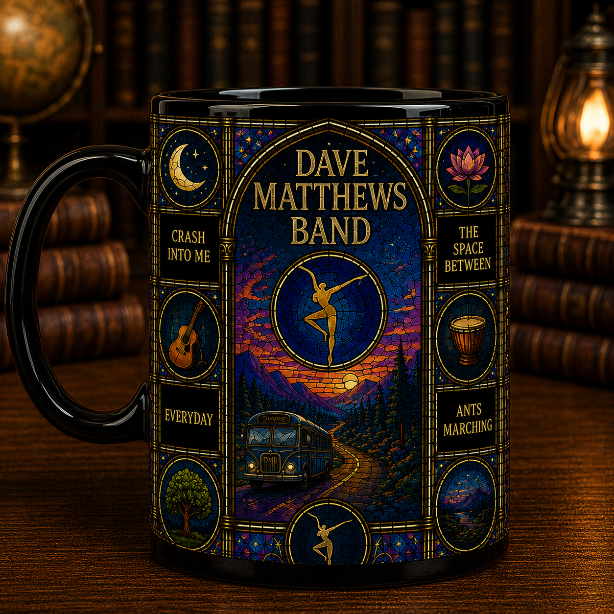 Dave Matthews Band Stained Glass Black Mug – DMB Ceramic Coffee Mug, Jam Band Fan Gift