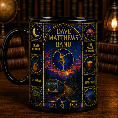 Dave Matthews Band Stained Glass Black Mug – DMB Ceramic Coffee Mug, Jam Band Fan Gift