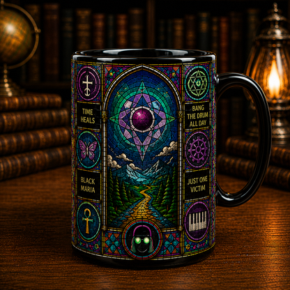 Todd Rundgren Stained Glass Black Mug – Progressive Rock Ceramic Coffee Mug, Music Lover Gift, 11oz & 15oz