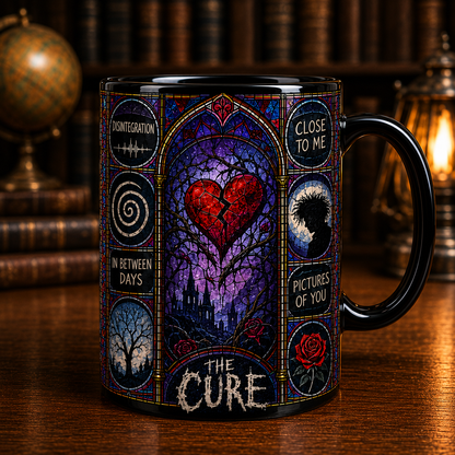 The Cure Stained Glass Black Mug – Gothic Rock Coffee Mug, Robert Smith Inspired Ceramic Mug, Alternative Music Fan Gift