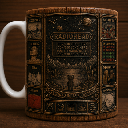 Radiohead Mug, Vintage Alternative Rock Coffee Mug, Everything In Its Right Place Ceramic Cup, OK Computer Fan Gift, Indie Rock Mug
