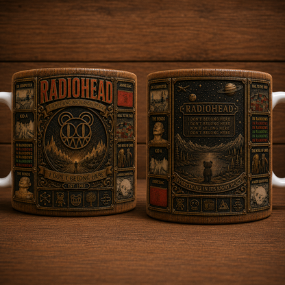 Radiohead Mug, Vintage Alternative Rock Coffee Mug, Everything In Its Right Place Ceramic Cup, OK Computer Fan Gift, Indie Rock Mug