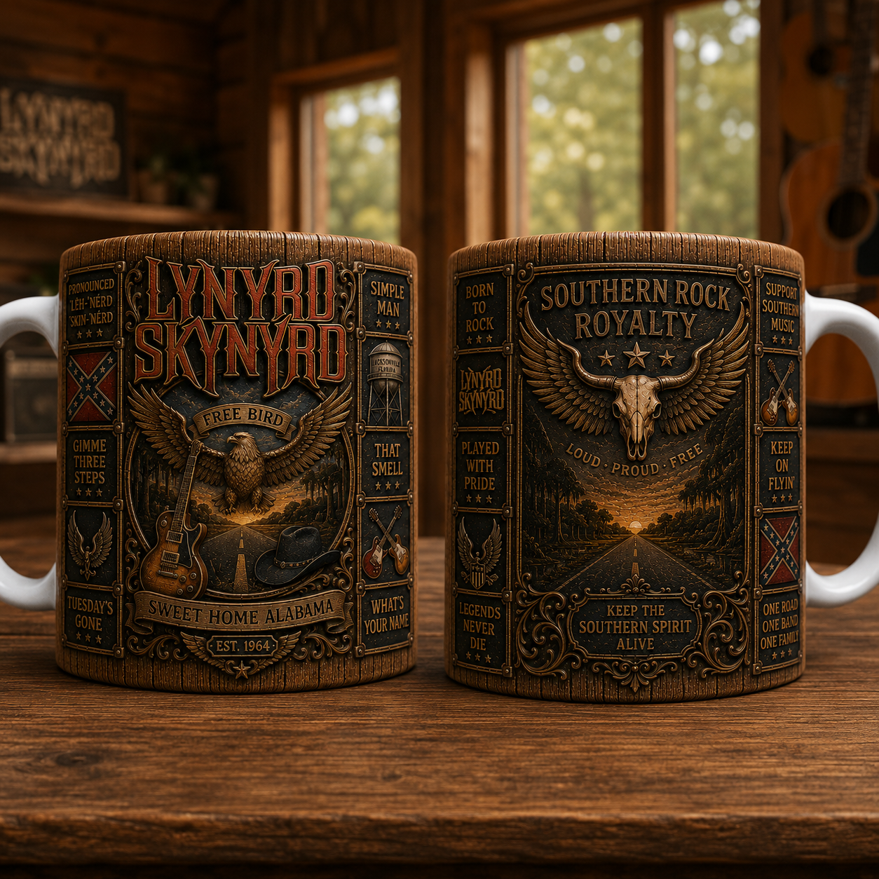 Lynyrd Skynyrd Mug, Vintage Southern Rock Coffee Mug, Free Bird Ceramic Cup, Sweet Home Alabama Mug, Classic Rock Fan Gift