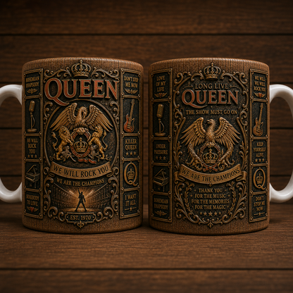 Queen Mug, Vintage Queen Band Coffee Mug, Classic Rock Ceramic Cup, Freddie Mercury Inspired Mug, Queen Fan Gift, We Will Rock You Mug
