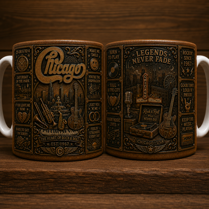 Chicago Band Mug, Vintage Chicago Coffee Mug, Classic Rock Ceramic Cup, Chicago Music Fan Gift, 25 or 6 to 4 Mug, Chicago Band Gift